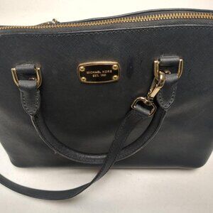 black textured leather Michael Kors purse shoulder handbag handles fullzip-close
